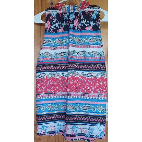 Emma & Olivia Paisley Tunic Womens Large White Pink and Black Tie Front Career - Picture 4 of 6